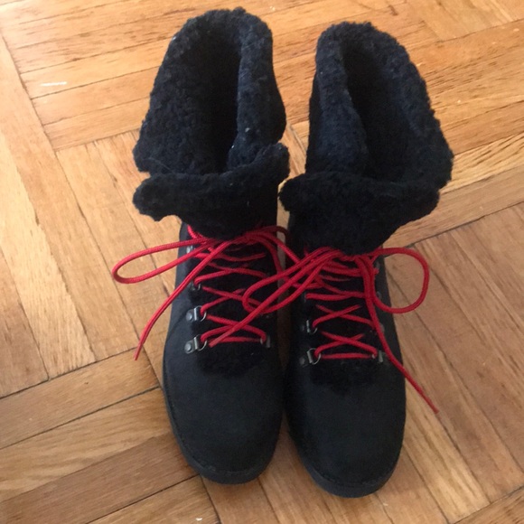 ugg australia fraser shearling and suede combat booties